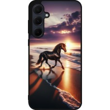 Coque Samsung Galaxy A55 5G - Silicone rigide noir Cheval majestueux plage