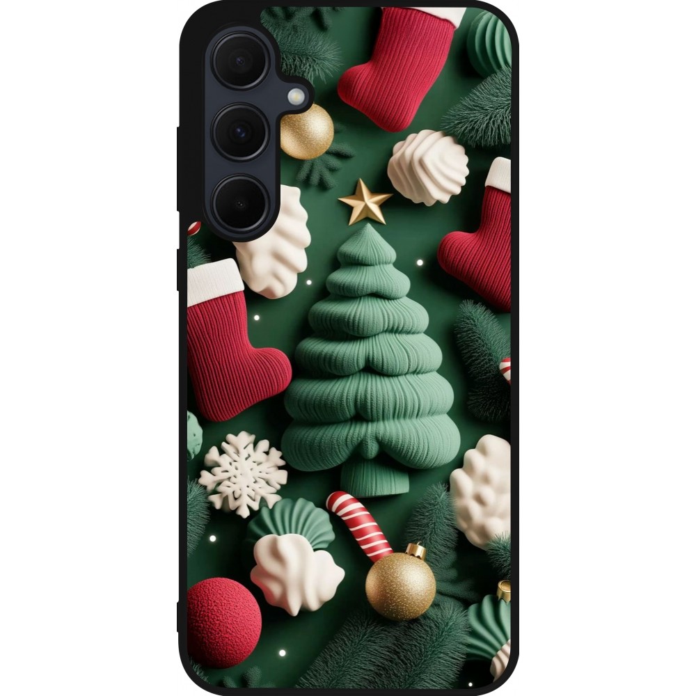 Coque Samsung Galaxy A55 5G - Silicone rigide noir Christmas 25 Christmas textiles