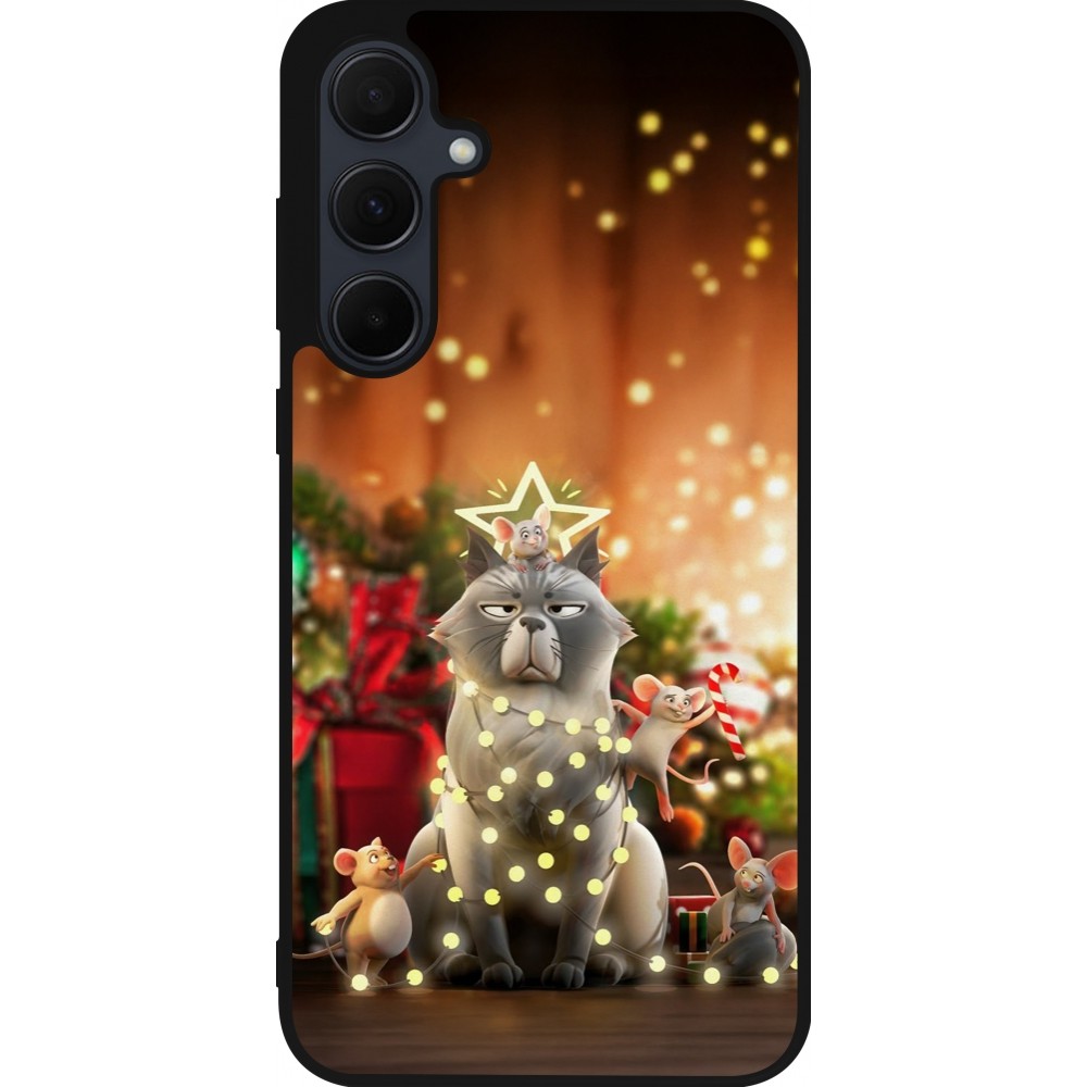 Coque Samsung Galaxy A55 5G - Silicone rigide noir Christmas 25 Xmas Cat
