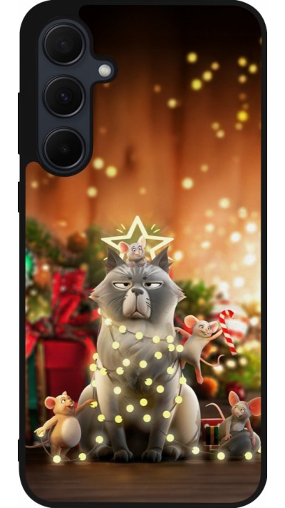 Coque Samsung Galaxy A55 5G - Silicone rigide noir Christmas 25 Xmas Cat