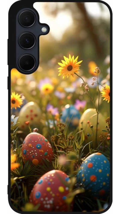 Coque Samsung Galaxy A55 5G - Silicone rigide noir Easter 2026 Decorated eggs