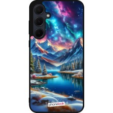 Coque Samsung Galaxy A55 5G - Silicone rigide noir Fantasy Mountain Lake Sky Stars