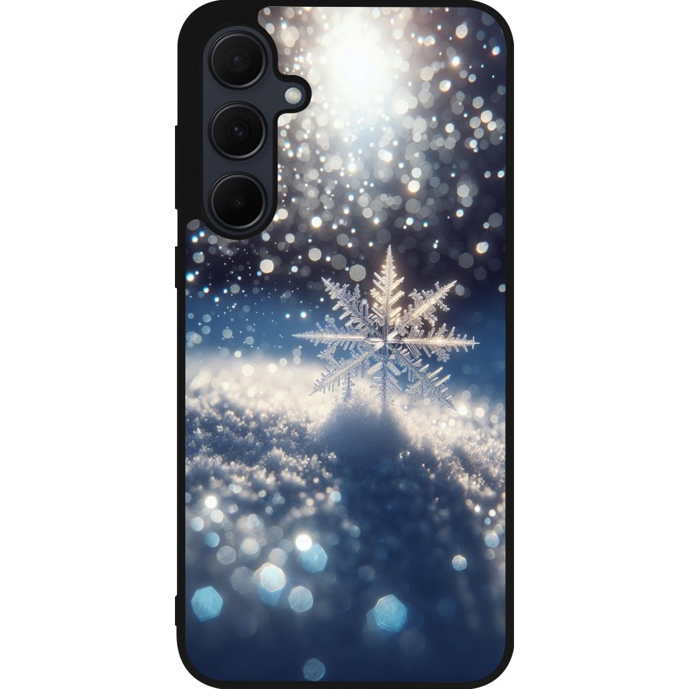 Coque Samsung Galaxy A55 5G - Silicone rigide noir Flocon Solaire Éclat