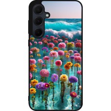 Coque Samsung Galaxy A55 5G - Silicone rigide noir Flower sea waves