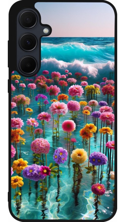 Coque Samsung Galaxy A55 5G - Silicone rigide noir Flower sea waves