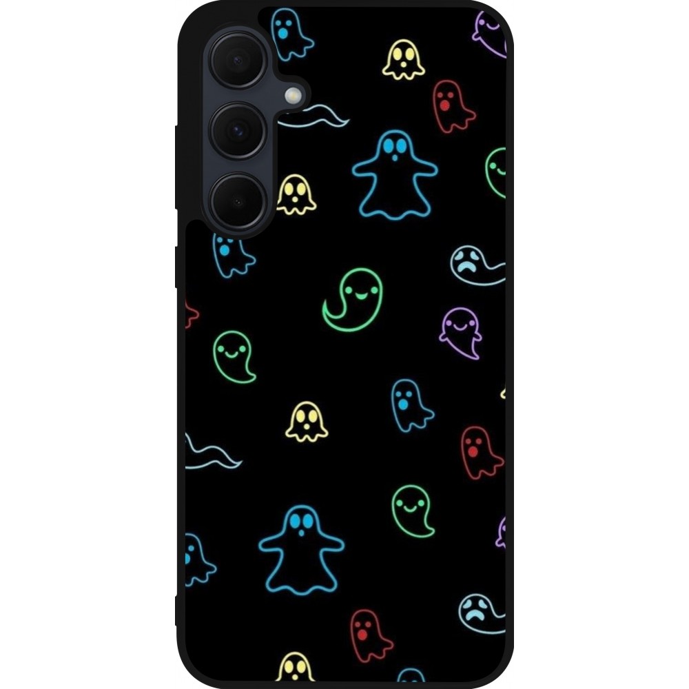 Coque Samsung Galaxy A55 5G - Silicone rigide noir Halloween 2024 colorful ghosts