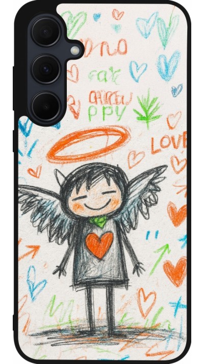 Coque Samsung Galaxy A55 5G - Silicone rigide noir Little Angel Sketch Love