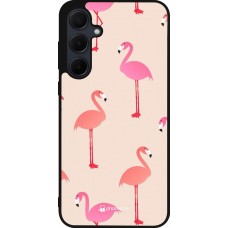 Samsung Galaxy A55 5G Case Hülle - Silikon schwarz Pink Flamingos Pattern