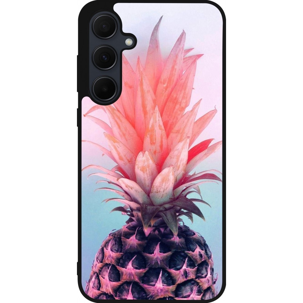 Coque Samsung Galaxy A55 5G - Silicone rigide noir Purple Pink Pineapple