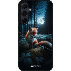 Coque Samsung Galaxy A55 5G - Silicone rigide noir Renard lune forêt