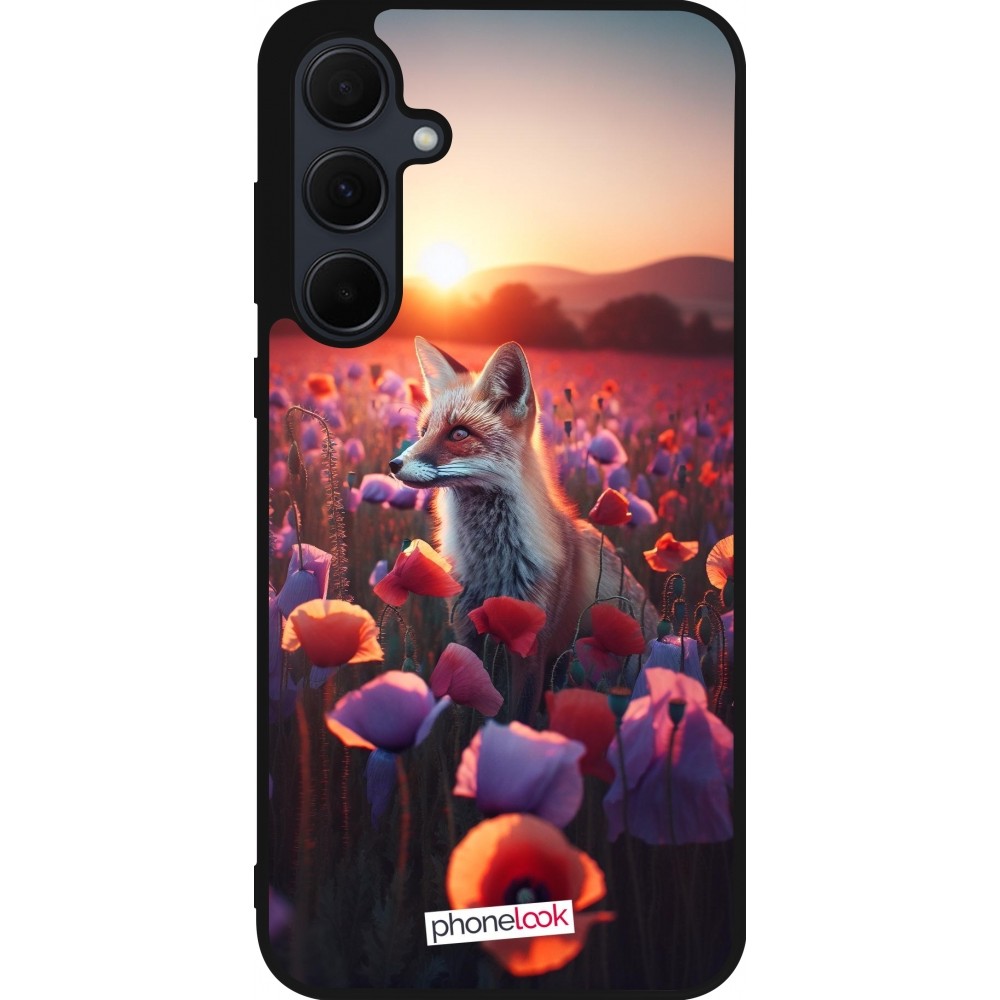 Coque Samsung Galaxy A55 5G - Silicone rigide noir Renard pourpre au crépuscule