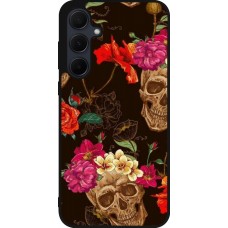 Coque Samsung Galaxy A55 5G - Silicone rigide noir Skulls and flowers