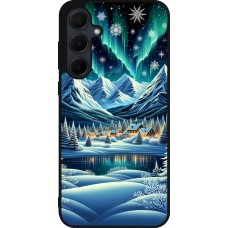 Samsung Galaxy A55 5G Case Hülle - Silikon schwarz Verschneites Bergdorf am See in der Nacht
