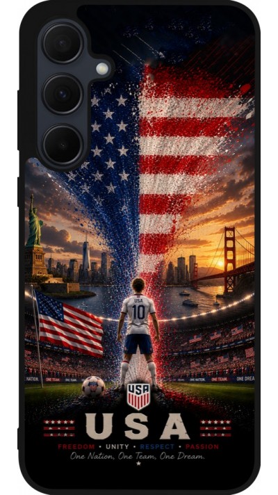 Coque Samsung Galaxy A55 5G - Silicone rigide noir Football États-Unis splash 2026