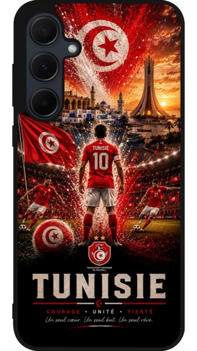 Coque Samsung Galaxy A55 5G - Silicone rigide noir Football Tunisie splash 2026