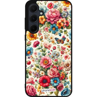 Coque Samsung Galaxy A55 5G - Silicone rigide noir Spring 25 printemps fleuri