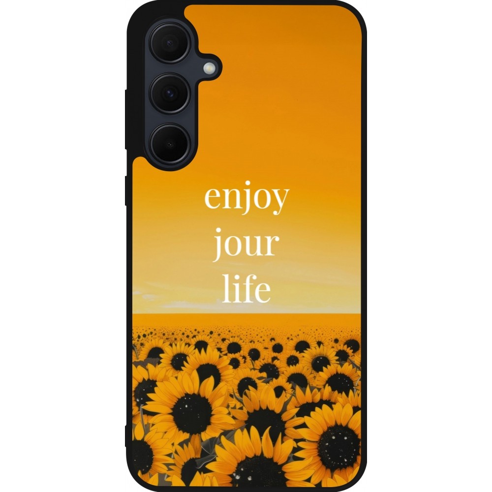 Coque Samsung Galaxy A55 5G - Silicone rigide noir Summer 2025 Enjoy your life