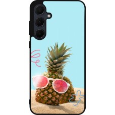 Coque Samsung Galaxy A55 5G - Silicone rigide noir Pineapple with glasses Summer 2026