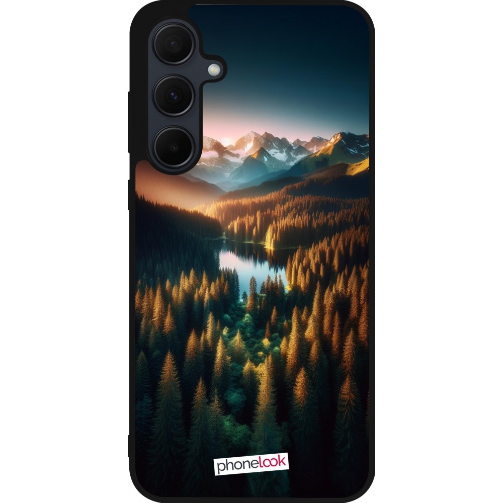 Coque Samsung Galaxy A55 5G - Silicone rigide noir Sunset Forest Lake