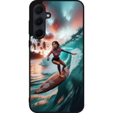 Coque Samsung Galaxy A55 5G - Silicone rigide noir Surfeuse Balinaise