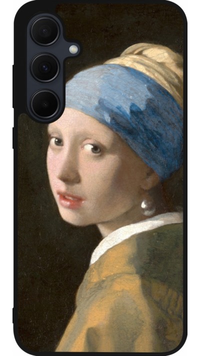 Coque Samsung Galaxy A55 5G - Silicone rigide noir Tableau art - La Jeune fille à la perle - Johannes Vermeer