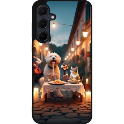 Samsung Galaxy A55 5G Case Hülle - Silikon schwarz Valentin 2024 Hund & Katze Kerzenlicht