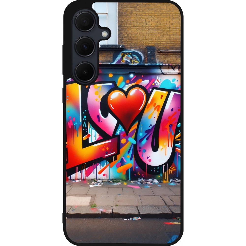 Coque Samsung Galaxy A55 5G - Silicone rigide noir Valentine 2025 Love U Tag
