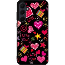 Coque Samsung Galaxy A55 5G - Silicone rigide noir Valentine 2023 love symbols