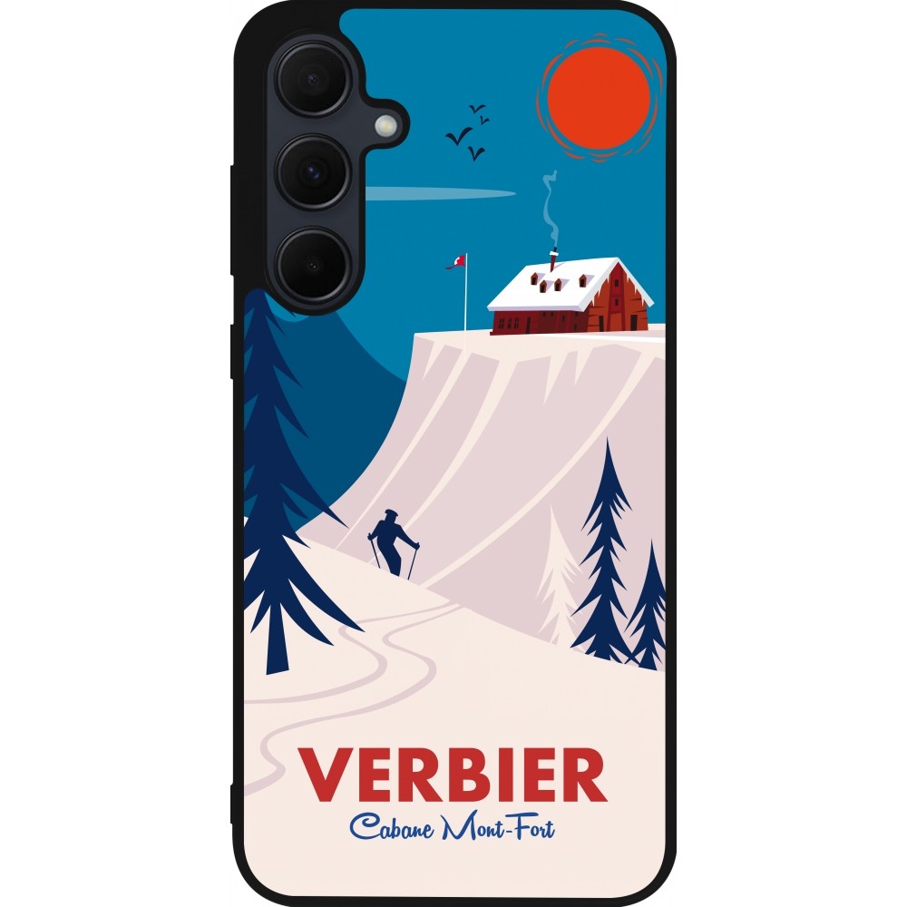 Coque Samsung Galaxy A55 5G - Silicone rigide noir Verbier Cabane Mont-Fort