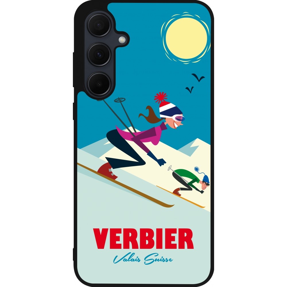 Coque Samsung Galaxy A55 5G - Silicone rigide noir Verbier Ski Downhill