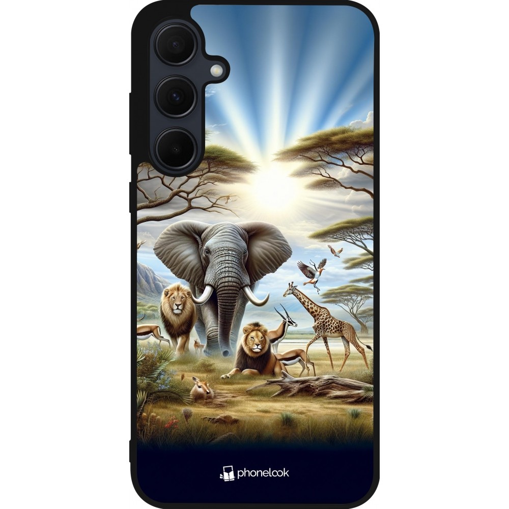 Coque Samsung Galaxy A55 5G - Silicone rigide noir Vie sauvage africaine