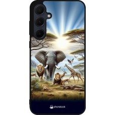 Coque Samsung Galaxy A55 5G - Silicone rigide noir Vie sauvage africaine