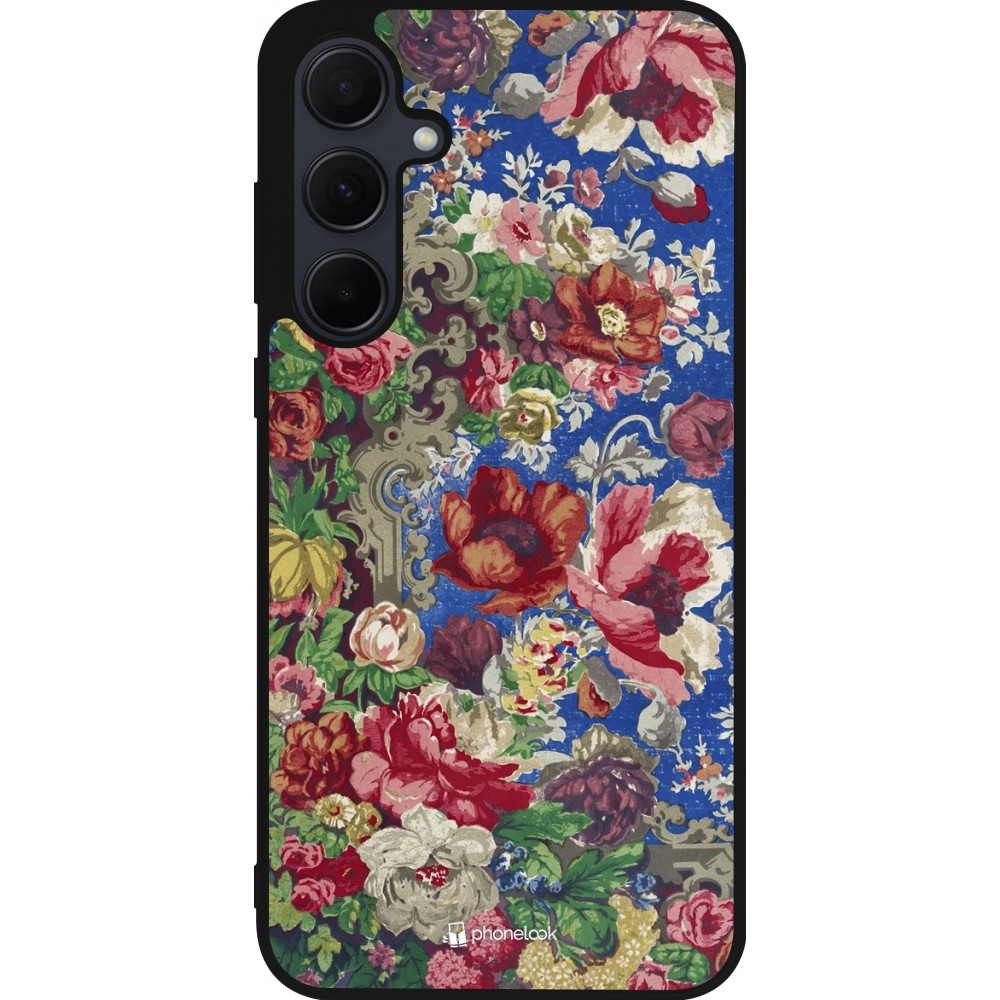 Coque Samsung Galaxy A55 5G - Silicone rigide noir Vintage Art Flowers