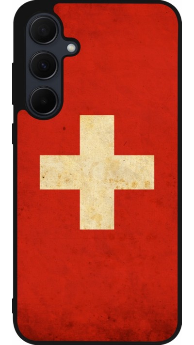 Samsung Galaxy A55 5G Case Hülle - Silikon schwarz Vintage Flag SWISS