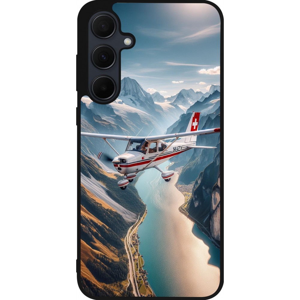 Coque Samsung Galaxy A55 5G - Silicone rigide noir Vol Alpin Suisse