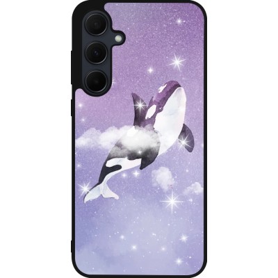 Coque Samsung Galaxy A55 5G - Silicone rigide noir Whale in sparking stars