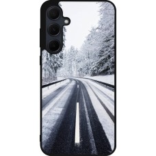 Coque Samsung Galaxy A55 5G - Silicone rigide noir Winter 22 Snowy Road