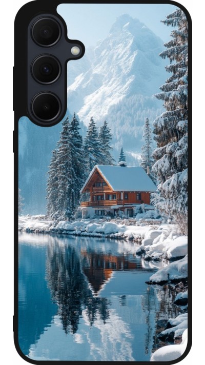 Coque Samsung Galaxy A55 5G - Silicone rigide noir Winter 25 Winter house forest day