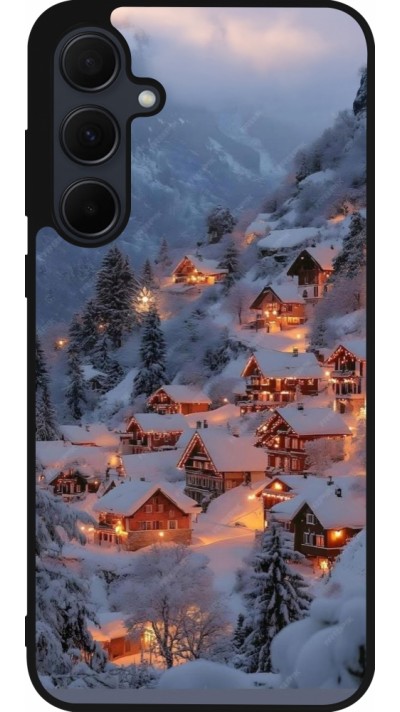 Coque Samsung Galaxy A55 5G - Silicone rigide noir Winter 25 Winter snowy village