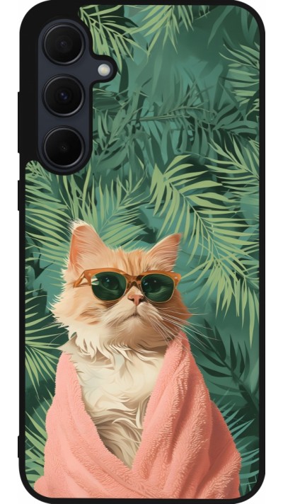 Samsung Galaxy A56 Case Hülle - Silikon schwarz Cat Summer Palms