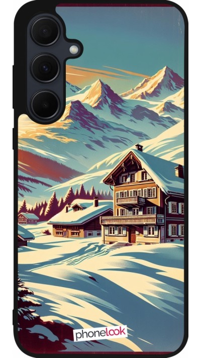 Samsung Galaxy A56 Case Hülle - Silikon schwarz Chalet Berg verschneit