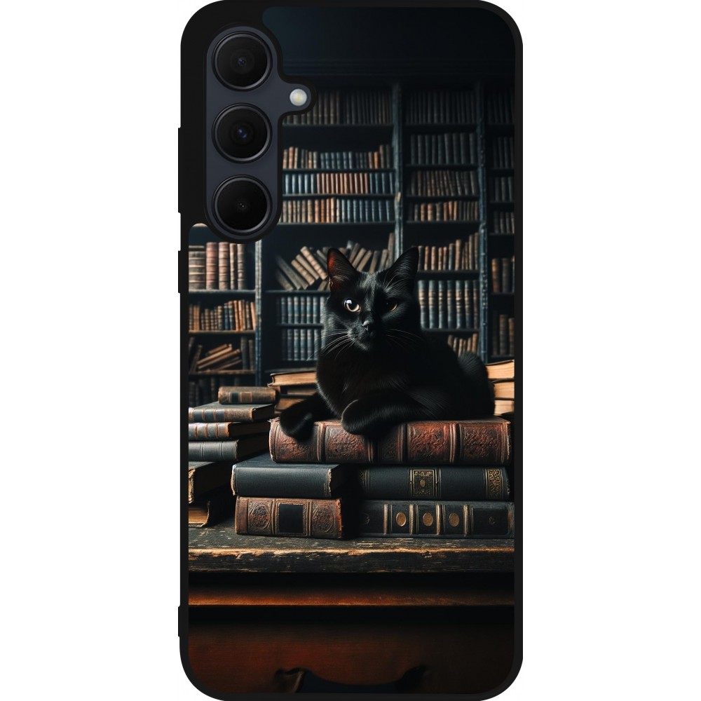 Samsung Galaxy A56 Case Hülle - Silikon schwarz Katze Bücher dunkel
