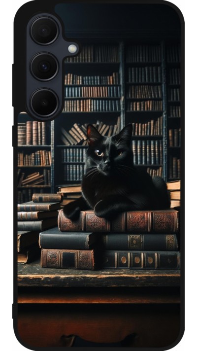 Samsung Galaxy A56 Case Hülle - Silikon schwarz Katze Bücher dunkel