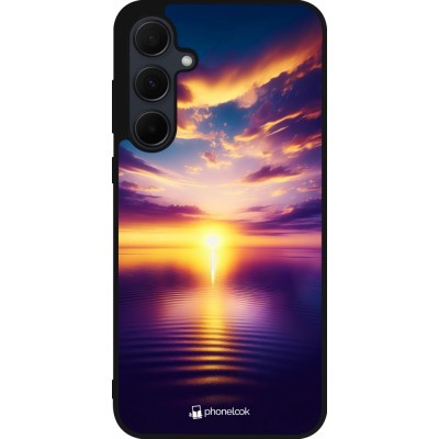 Coque Samsung Galaxy A56 - Silicone rigide noir Coucher soleil jaune violet