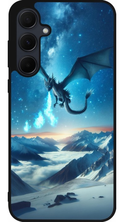 Coque Samsung Galaxy A56 - Silicone rigide noir Dragon nocturne montagne
