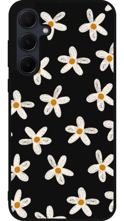 Coque Samsung Galaxy A56 - Silicone rigide noir Easter 2024 white on black flower