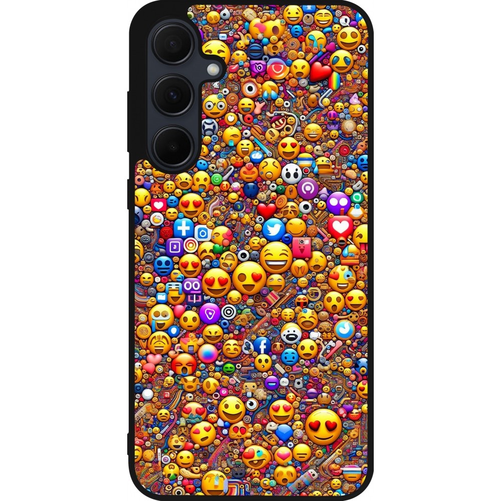 Coque Samsung Galaxy A56 - Silicone rigide noir Emoji mixed