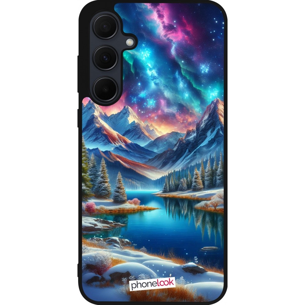 Coque Samsung Galaxy A56 - Silicone rigide noir Fantasy Mountain Lake Sky Stars