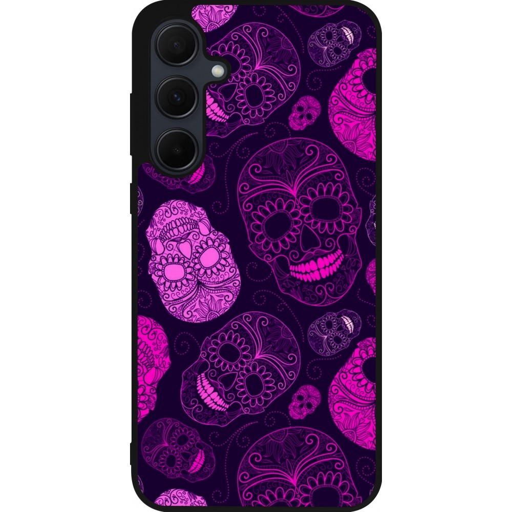 Coque Samsung Galaxy A56 - Silicone rigide noir Halloween 2023 pink skulls