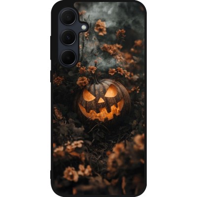 Samsung Galaxy A56 Case Hülle - Silikon schwarz Halloween 2025 Pumpkin with flowers